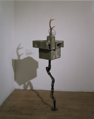 Little House on the Pipeline, 2016, concrete, steel pipe, wire, antler 40_ x 10_ x 12_ app web 72